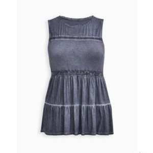 ➕PLUS SIZE➕ 
Babydoll Super Soft Crew Neck Lace Inset Top